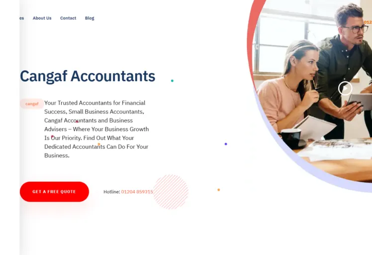 Homepage of the Cangaf Accountants website with the headline Cangaf Accountants and a Get a Free Quote button.